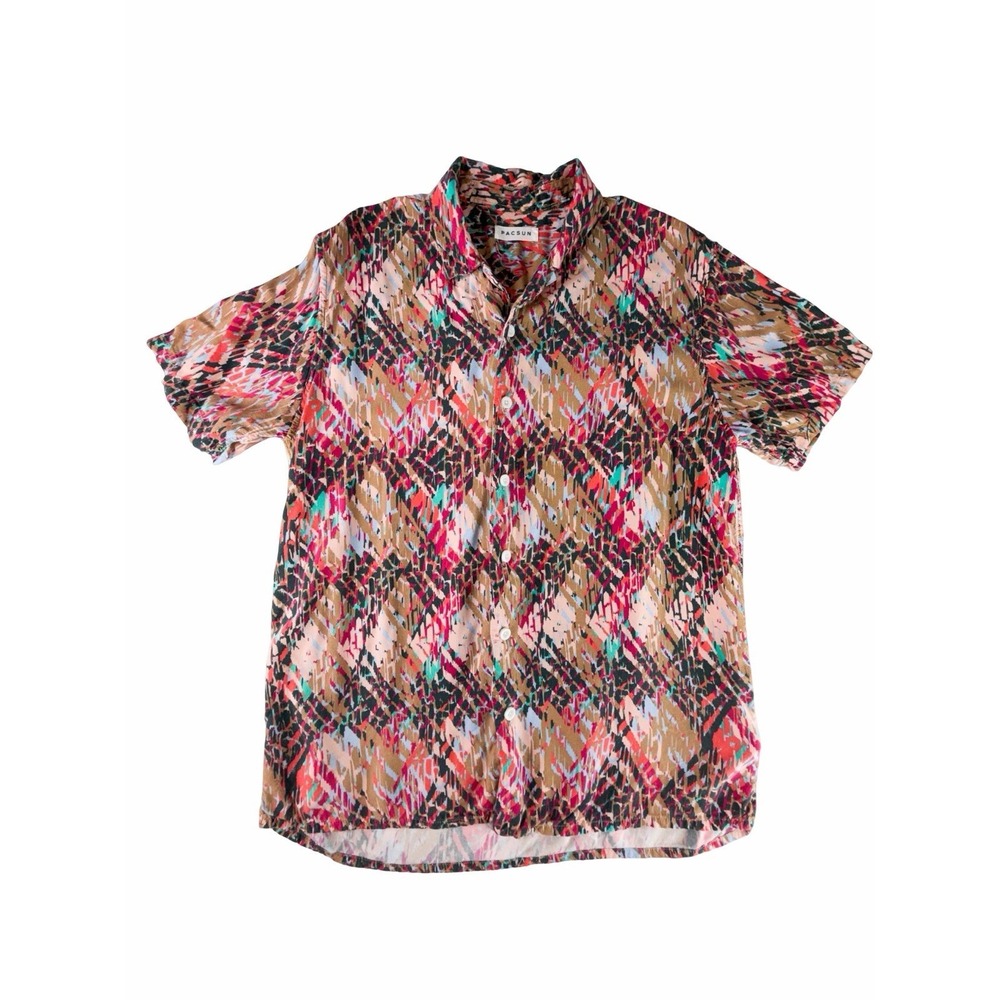 PacSun Men's Medium Abstract Button Up Shirt Short Sleeve Multicolor Rayon